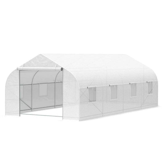 19.5 Ft x 9.8 Ft Outdoor Greenhouse w/ White PE Cover and Heavy Duty Steel Frame - Loft&Timber