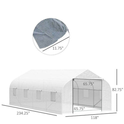19.5 Ft x 9.8 Ft Outdoor Greenhouse w/ White PE Cover and Heavy Duty Steel Frame - Loft&Timber