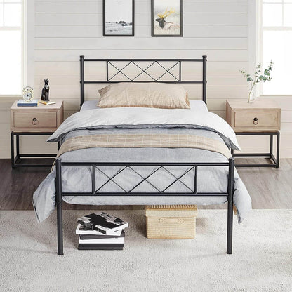 Twin Size Traditional Powder Coated Slatted Metal Platform Bed - Loft&Timber