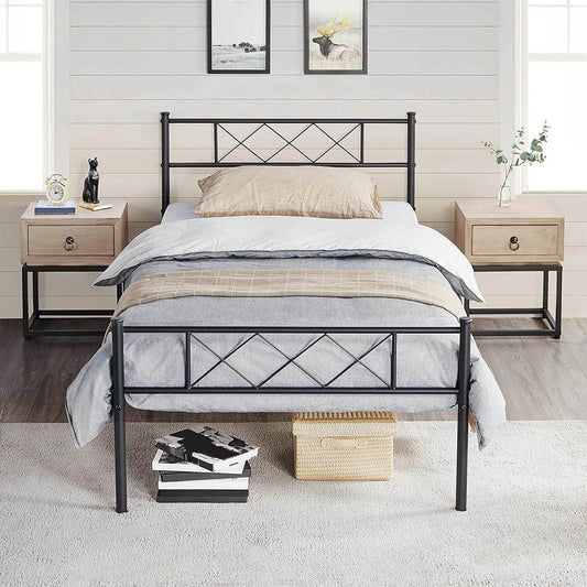 Twin Size Traditional Powder Coated Slatted Metal Platform Bed - Loft&Timber