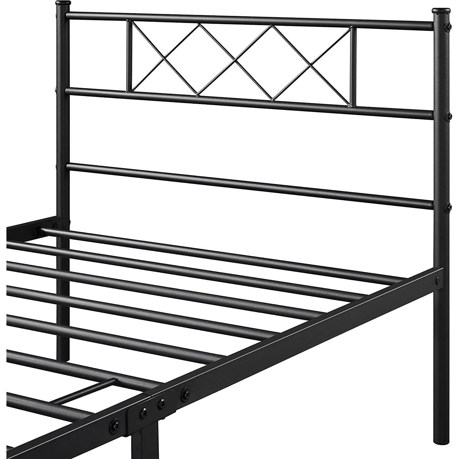 Twin Size Traditional Powder Coated Slatted Metal Platform Bed - Loft&Timber