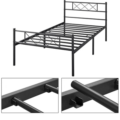 Twin Size Traditional Powder Coated Slatted Metal Platform Bed - Loft&Timber