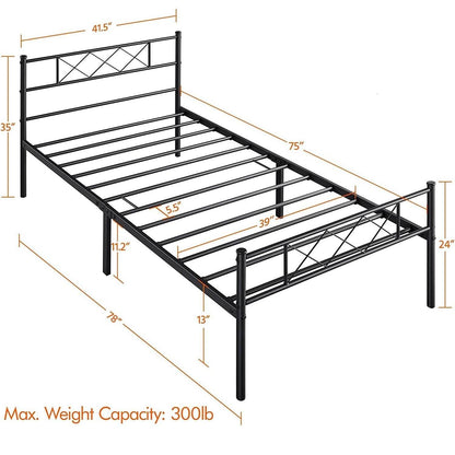 Twin Size Traditional Powder Coated Slatted Metal Platform Bed - Loft&Timber