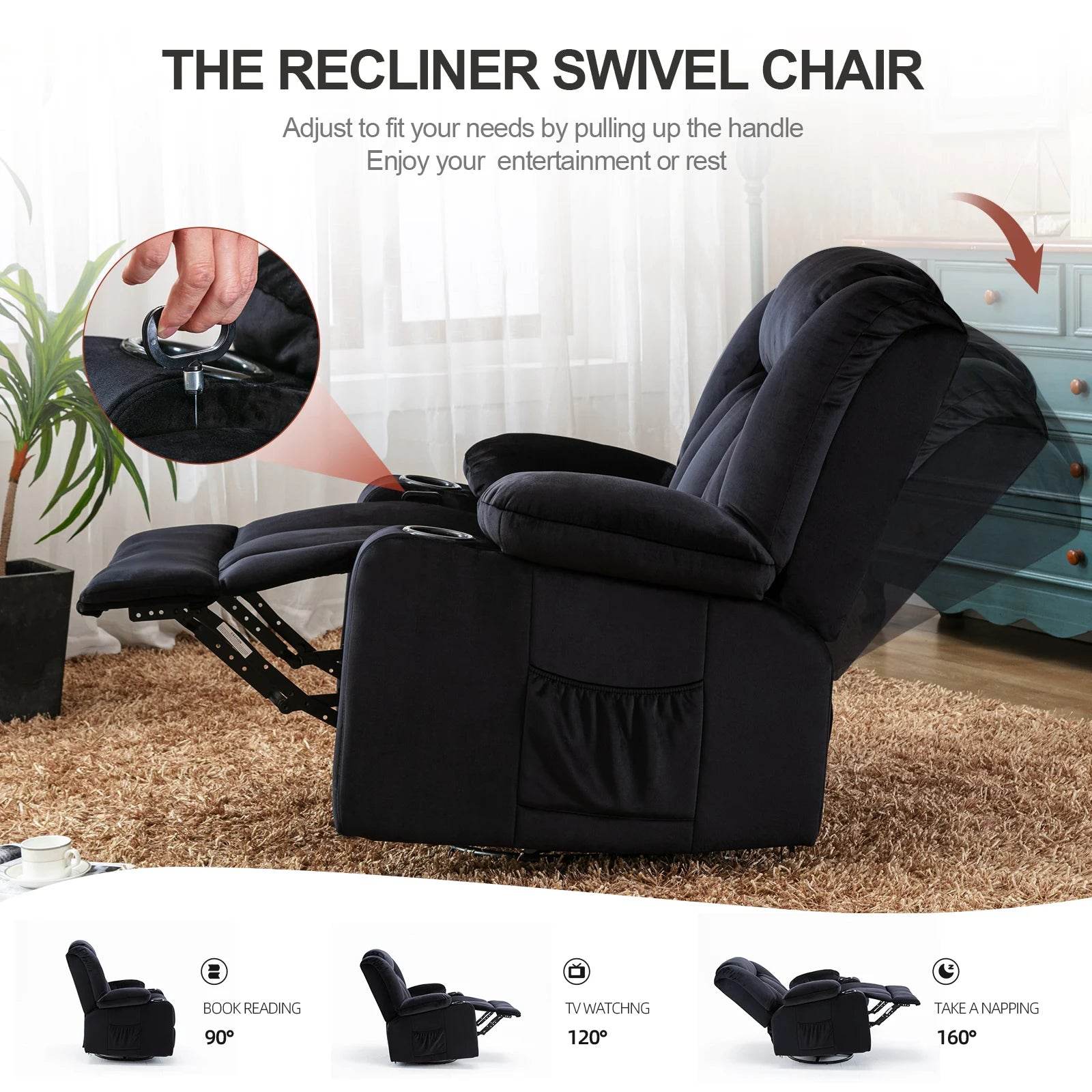 Comhoma Recliner Chair Rocker with 360 Swivel - Loft&Timber