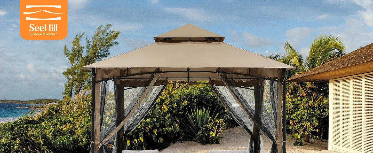 SeeHill 10' x 10' Gazebo with Steel Frame and Double Roof - Loft&Timber