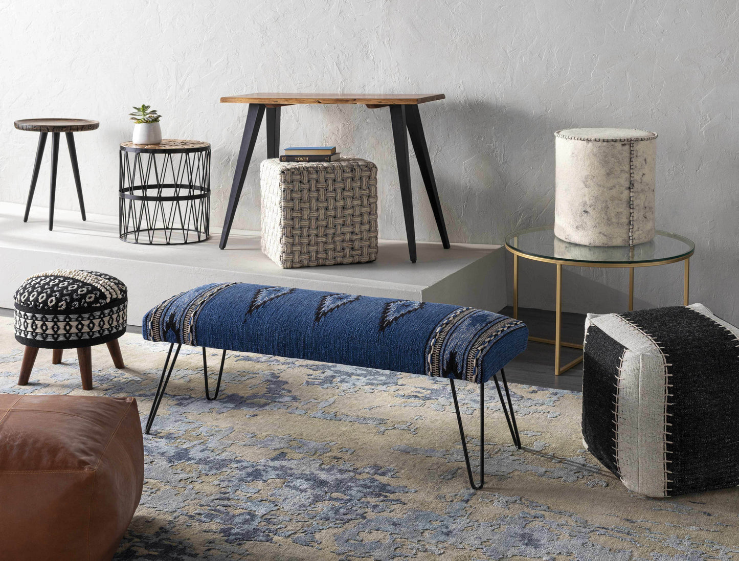 Wesselsbron Navy Striped Upholstered Bench - Loft&Timber