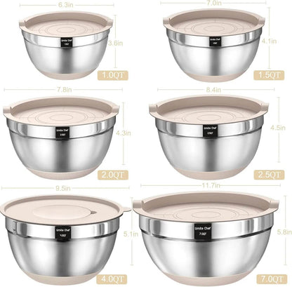 Mixing Bowls with Airtight Lids Set, 26PCS Stainless Steel Khaki Bowls - Loft&Timber