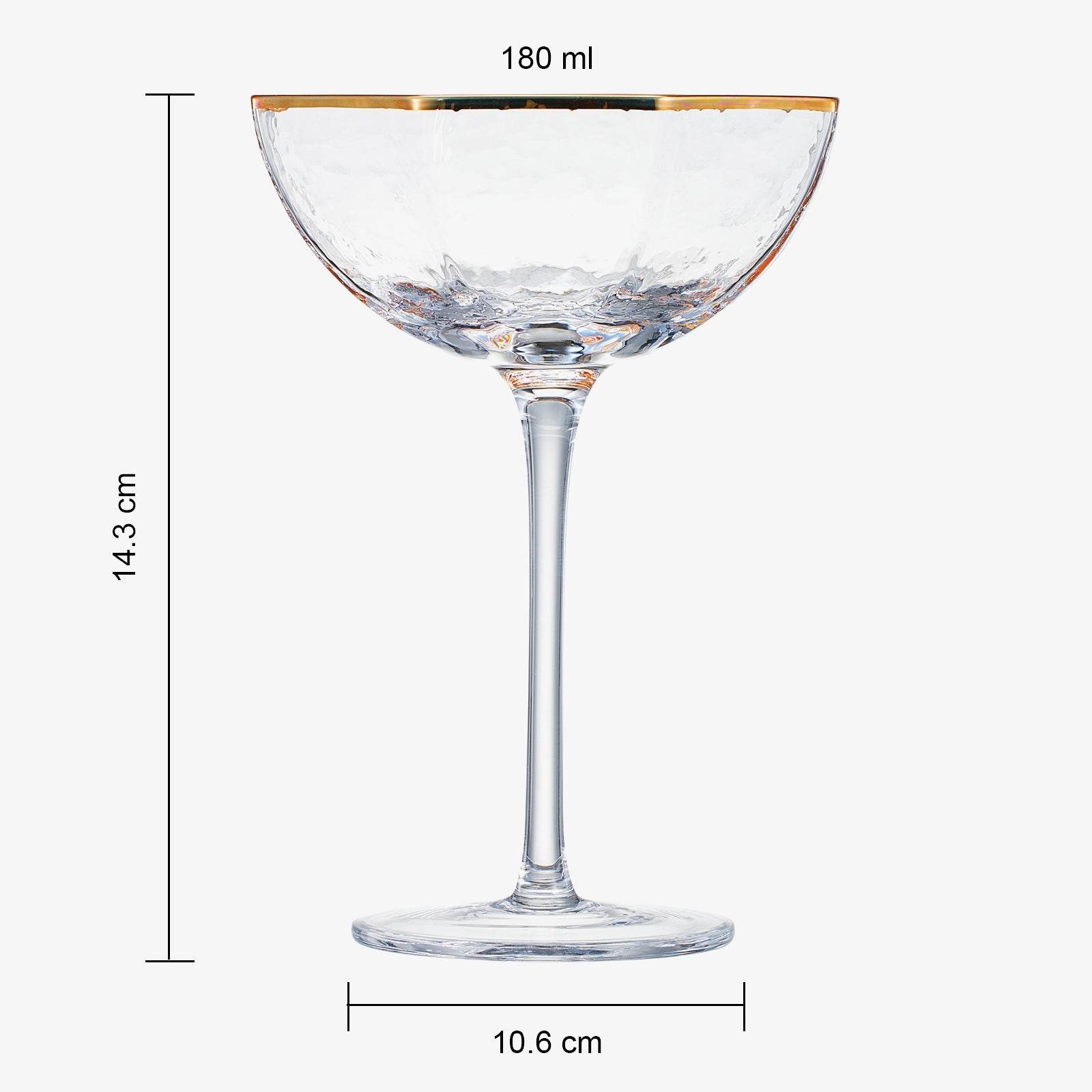 Vintage Crystal Champagne Coupe Gold Rim Hexagonal Angled Glasses | Set of 4 | 6 oz, Art Deco Rim Classic Cocktail Glassware - Martini, Cosmopolitan, Sidecar, Daiquiri | 1920s Style Saucer Goblets - Loft&Timber