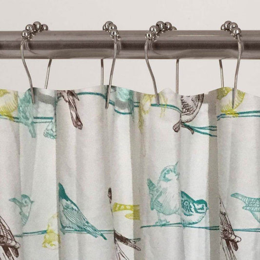 72-inch 100-Percent Cotton Fabric Shower Curtain with Teal Beige Black Birds - Loft&Timber