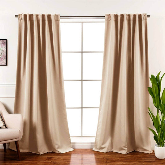 52 x 132 inch Solid Beige Cream Thermal Blackout Curtain Panels - Set of 2 - Loft&Timber