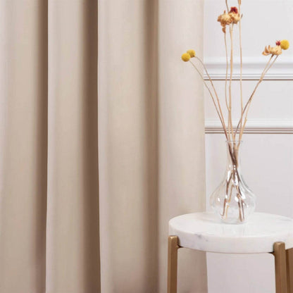 52 x 132 inch Solid Beige Cream Thermal Blackout Curtain Panels - Set of 2 - Loft&Timber