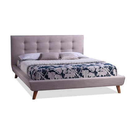 Full size Beige Linen Upholstered Platform Bed with Button Tufted Headboard - Loft&Timber