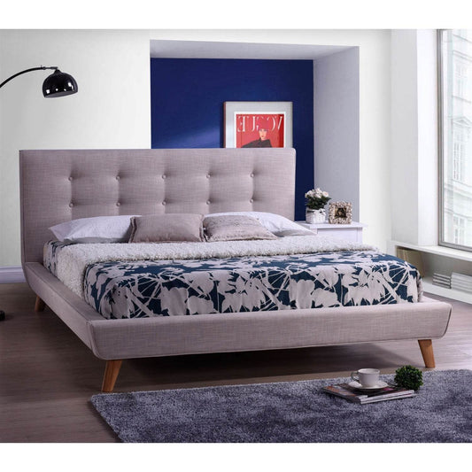 Full size Beige Linen Upholstered Platform Bed with Button Tufted Headboard - Loft&Timber