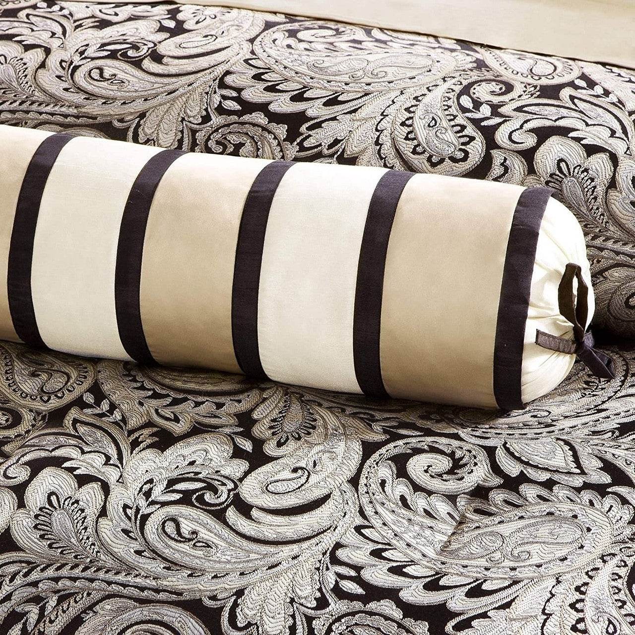 King 12 Piece Cotton Polyester Comforter Set Black Gold Paisley - Loft&Timber