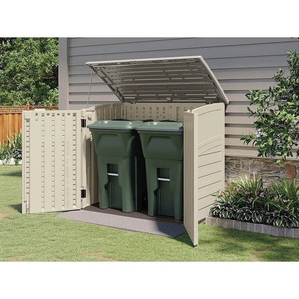 Cream Beige and Grey Outdoor Heavy Duty Plastic Garbage Bin Trash Can Storage Shed - Loft&Timber