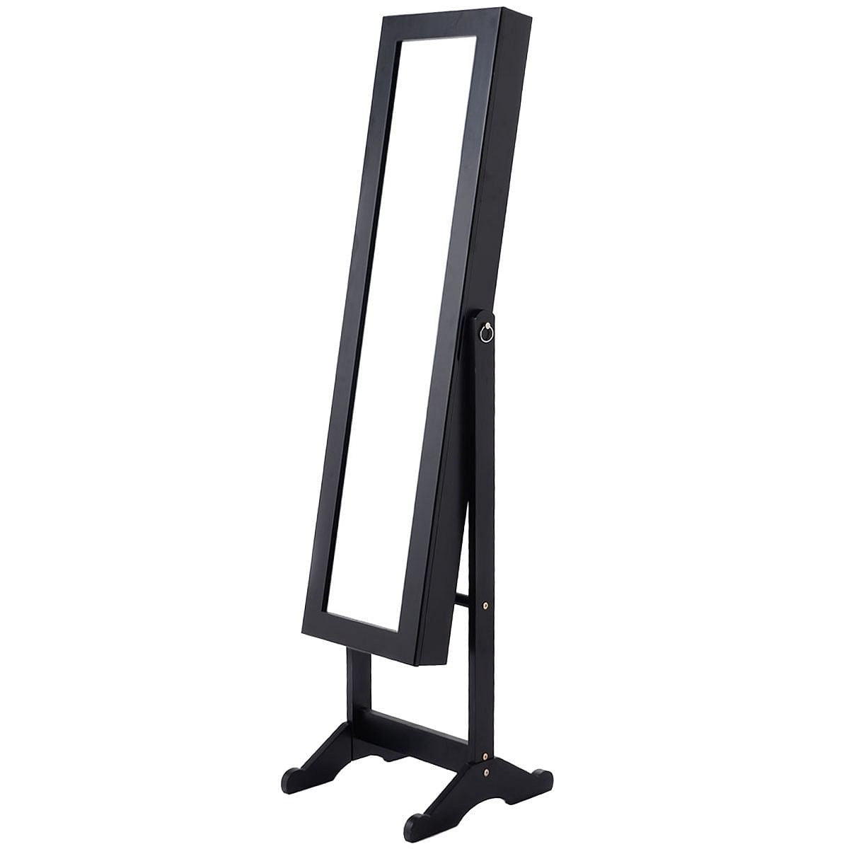 Black Wood Jewelry Storage Cabinet Freestanding Floor Mirror-0