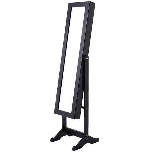 Black Wood Jewelry Storage Cabinet Freestanding Floor Mirror-0
