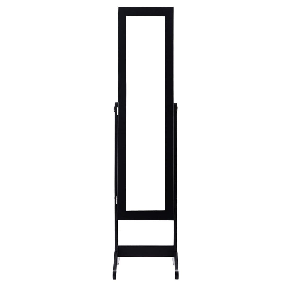 Black Wood Jewelry Storage Cabinet Freestanding Floor Mirror-1