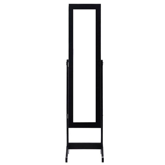 Black Wood Jewelry Storage Cabinet Freestanding Floor Mirror-1