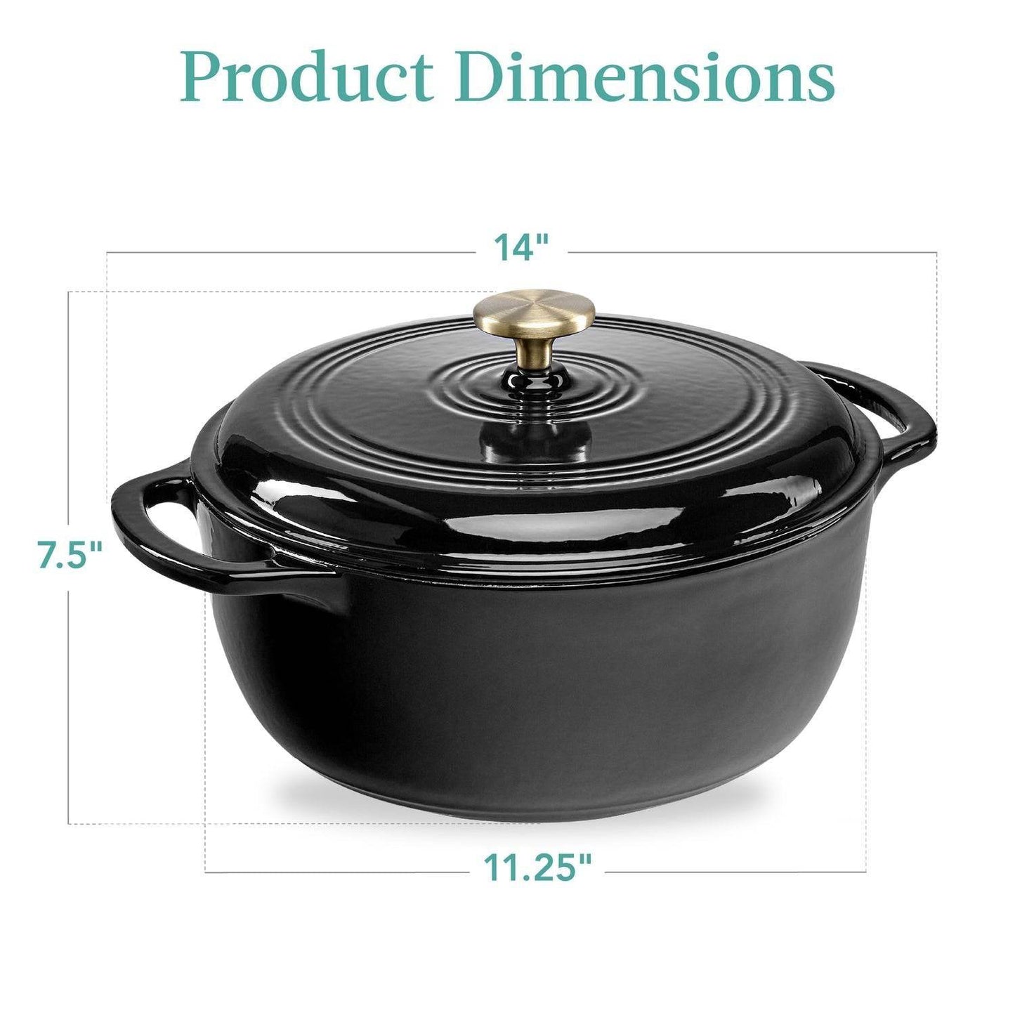 6 Quart Large Black Enamel Cast-Iron Dutch Oven Kitchen Cookware - Loft&Timber