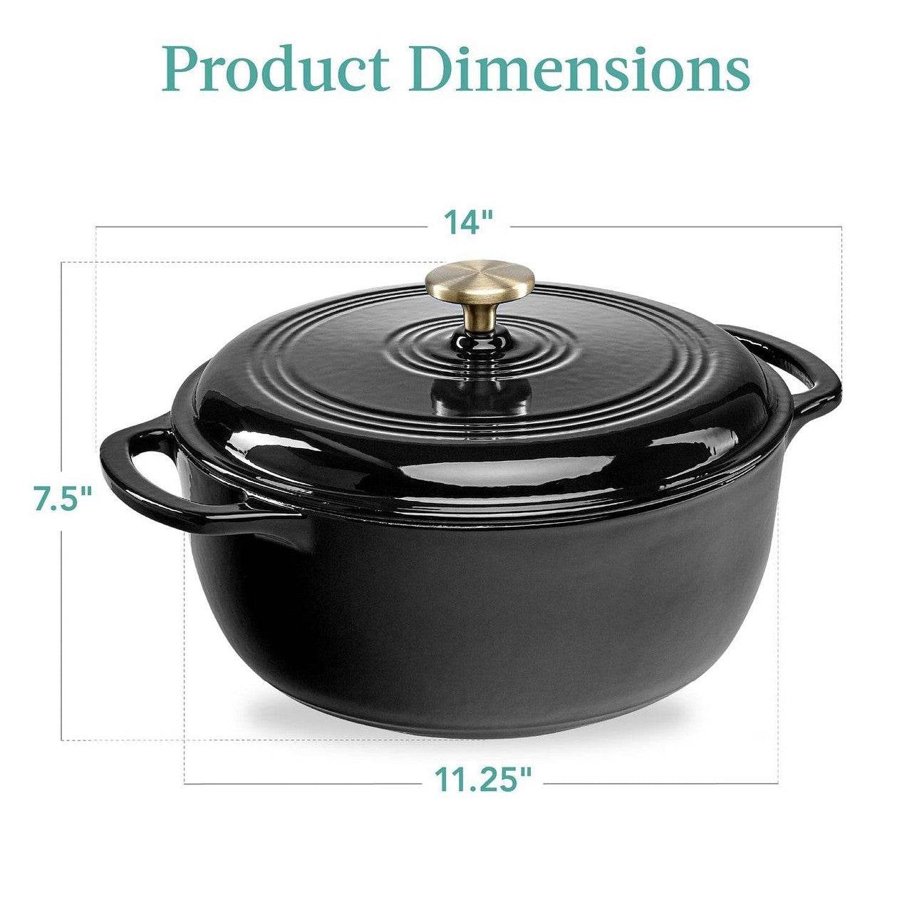 6 Quart Large Black Enamel Cast-Iron Dutch Oven Kitchen Cookware - Loft&Timber