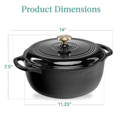 6 Quart Large Black Enamel Cast-Iron Dutch Oven Kitchen Cookware - Loft&Timber