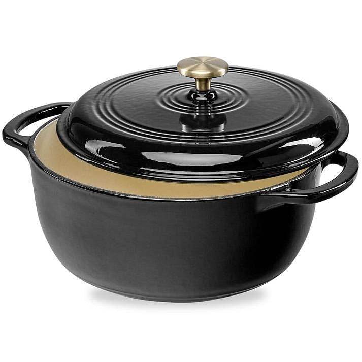 6 Quart Large Black Enamel Cast-Iron Dutch Oven Kitchen Cookware - Loft&Timber