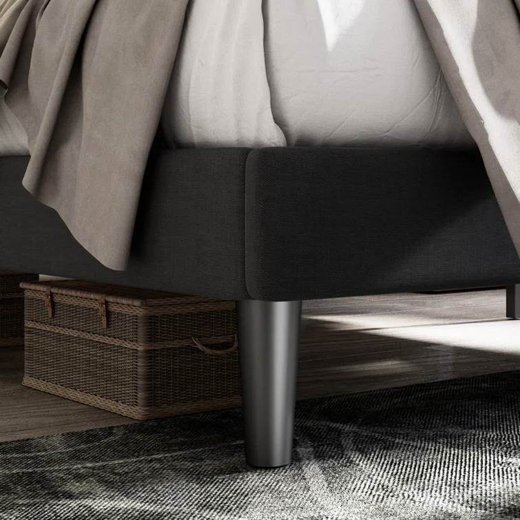 Full size Black Linen Upholstered Platform Bed with Button-Tufted Headboard - Loft&Timber