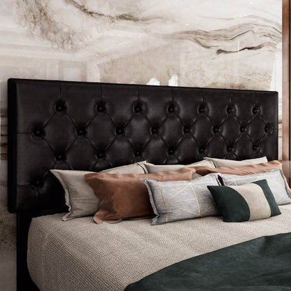 Full Black Faux Leather Upholstered Platform Bed with Button-Tufted Headboard - Loft&Timber