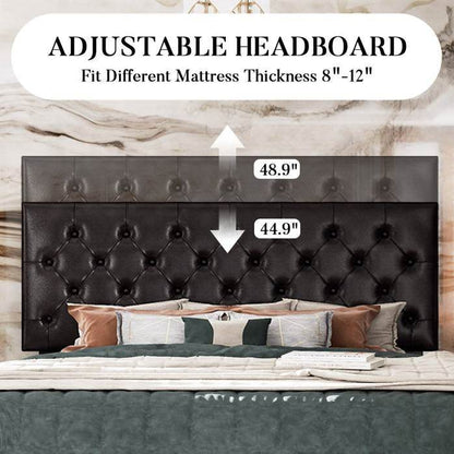 Full Black Faux Leather Upholstered Platform Bed with Button-Tufted Headboard - Loft&Timber