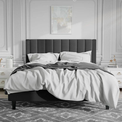 Full size Modern Black Velvet Upholstered Platform Bed with Headboard - Loft&Timber