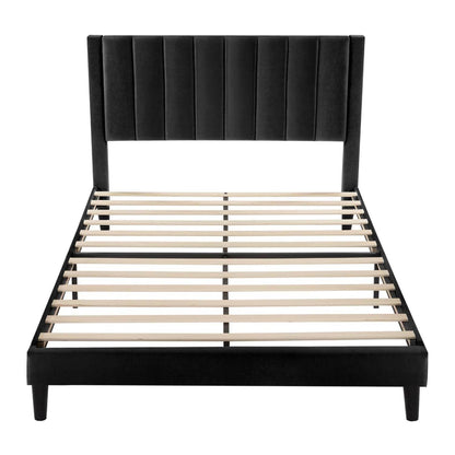 Full size Modern Black Velvet Upholstered Platform Bed with Headboard - Loft&Timber