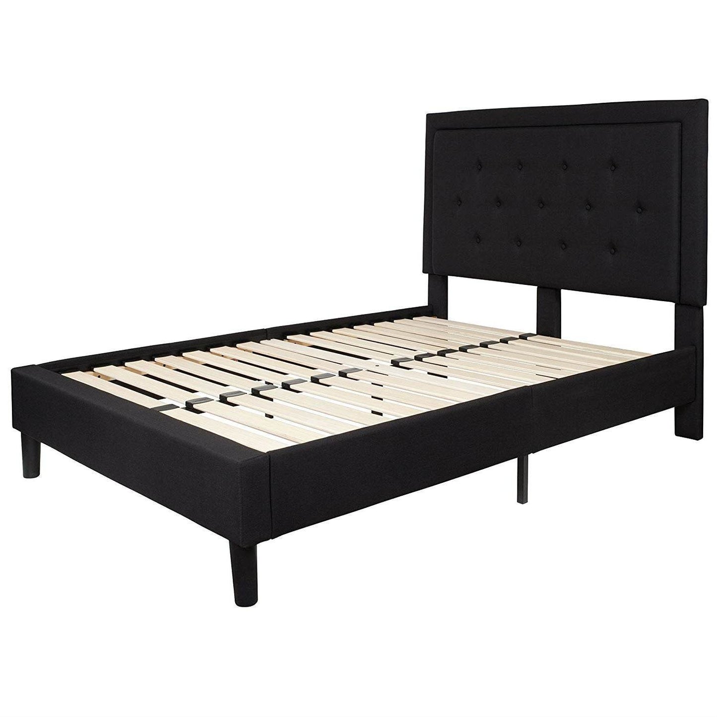 Full size Black Fabric Upholstered Platform Bed Frame with Headboard - Loft&Timber