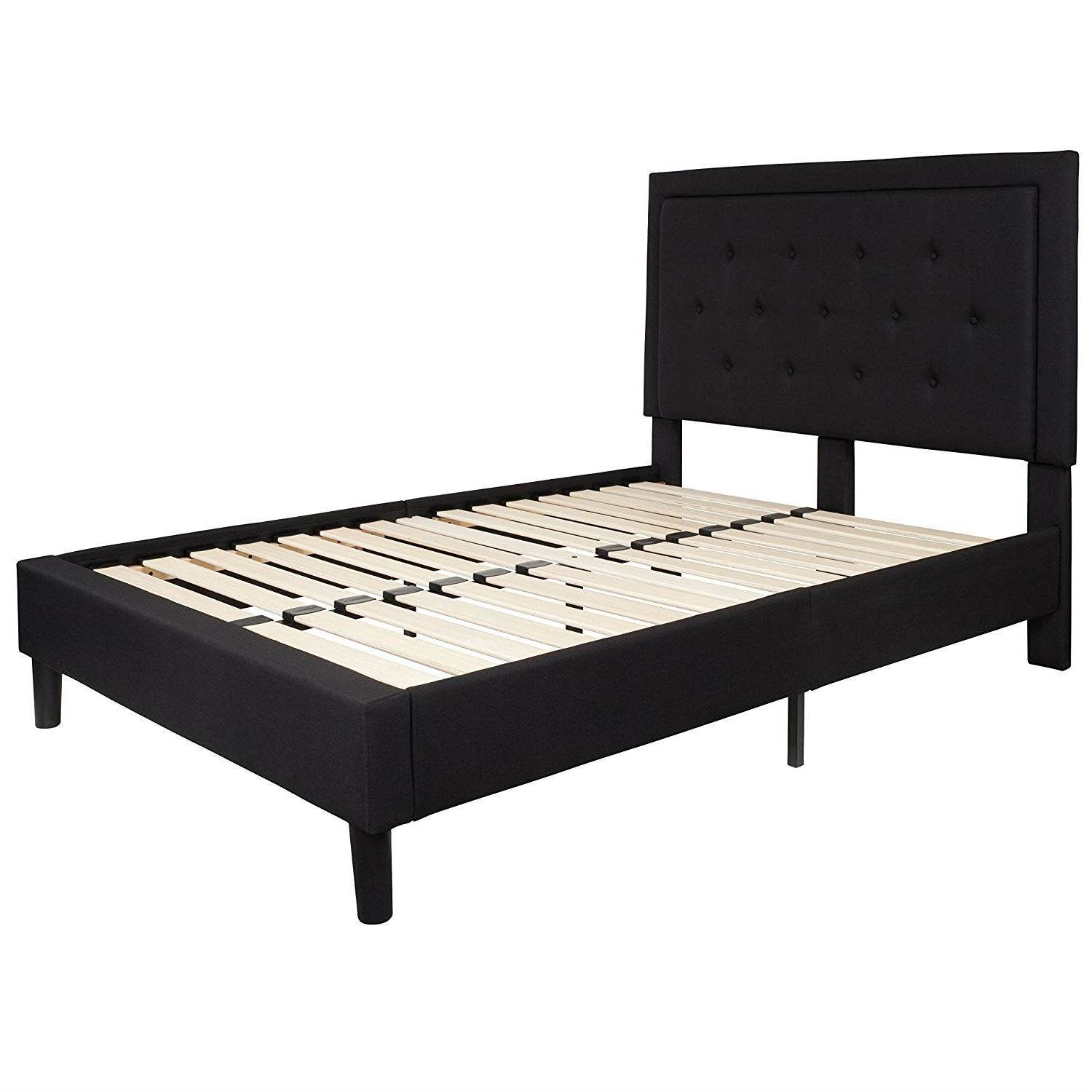 Full size Black Fabric Upholstered Platform Bed Frame with Headboard - Loft&Timber