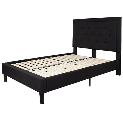 Full size Black Fabric Upholstered Platform Bed Frame with Headboard - Loft&Timber