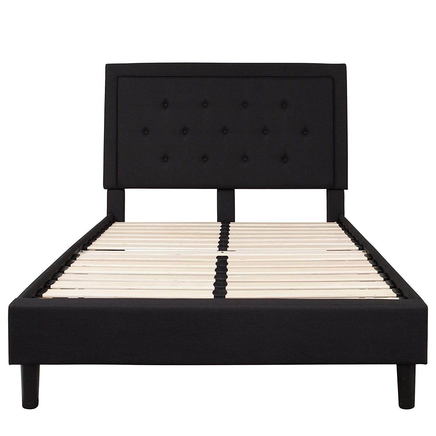 Full size Black Fabric Upholstered Platform Bed Frame with Headboard - Loft&Timber