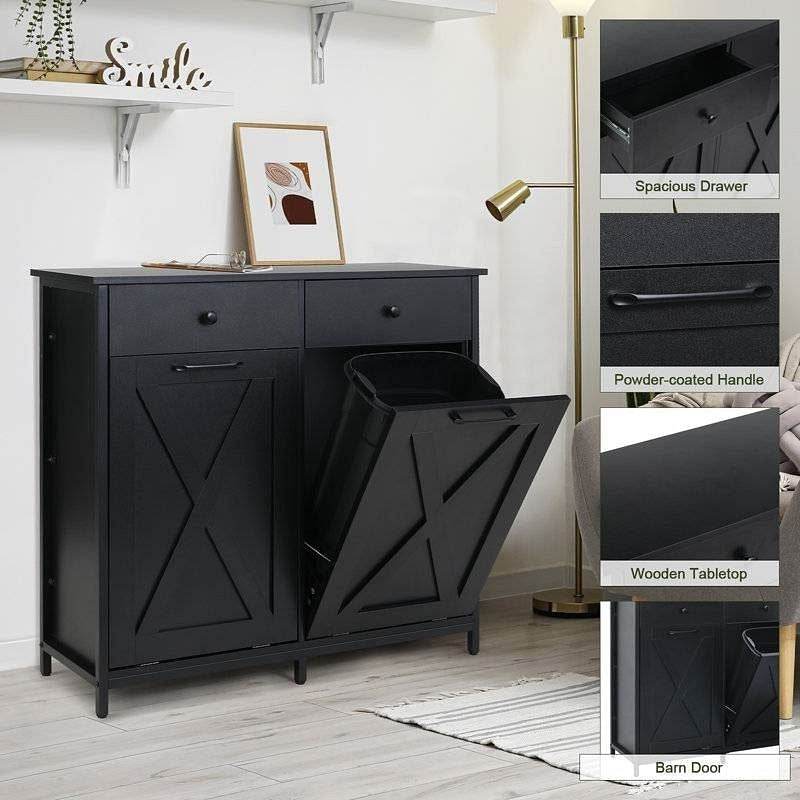 Black Multipurpose 2 Drawer / 2 Tilt Out 10gL Kitchen Laundry Trash/Recycle Storage - Loft&Timber