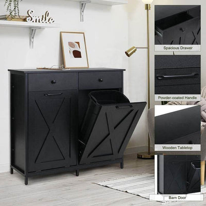 Black Multipurpose 2 Drawer / 2 Tilt Out 10gL Kitchen Laundry Trash/Recycle Storage - Loft&Timber