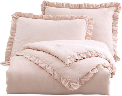 King Oversized Pink Ruffled Edge Microfiber Comforter Set - Loft&Timber
