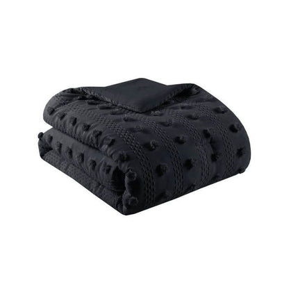 King/Cal King 3 Piece Pompom Microfiber Hypoallergenic Comforter Set in Black - Loft&Timber