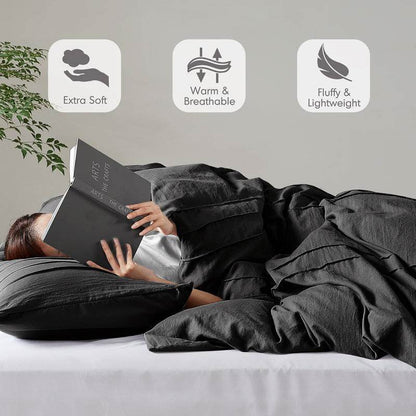 King size Pre-Washed Pleated Microfiber Comforter Set in Black - Loft&Timber