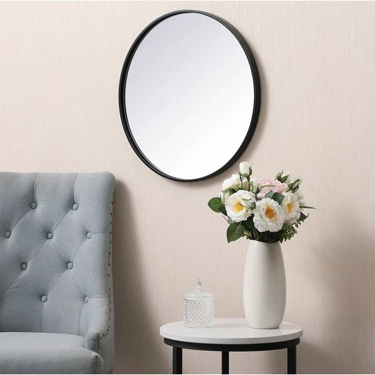 Round 28-inch Wall Mirror in Black - Living Room Bedroom Accent Bathroom Mirror-0