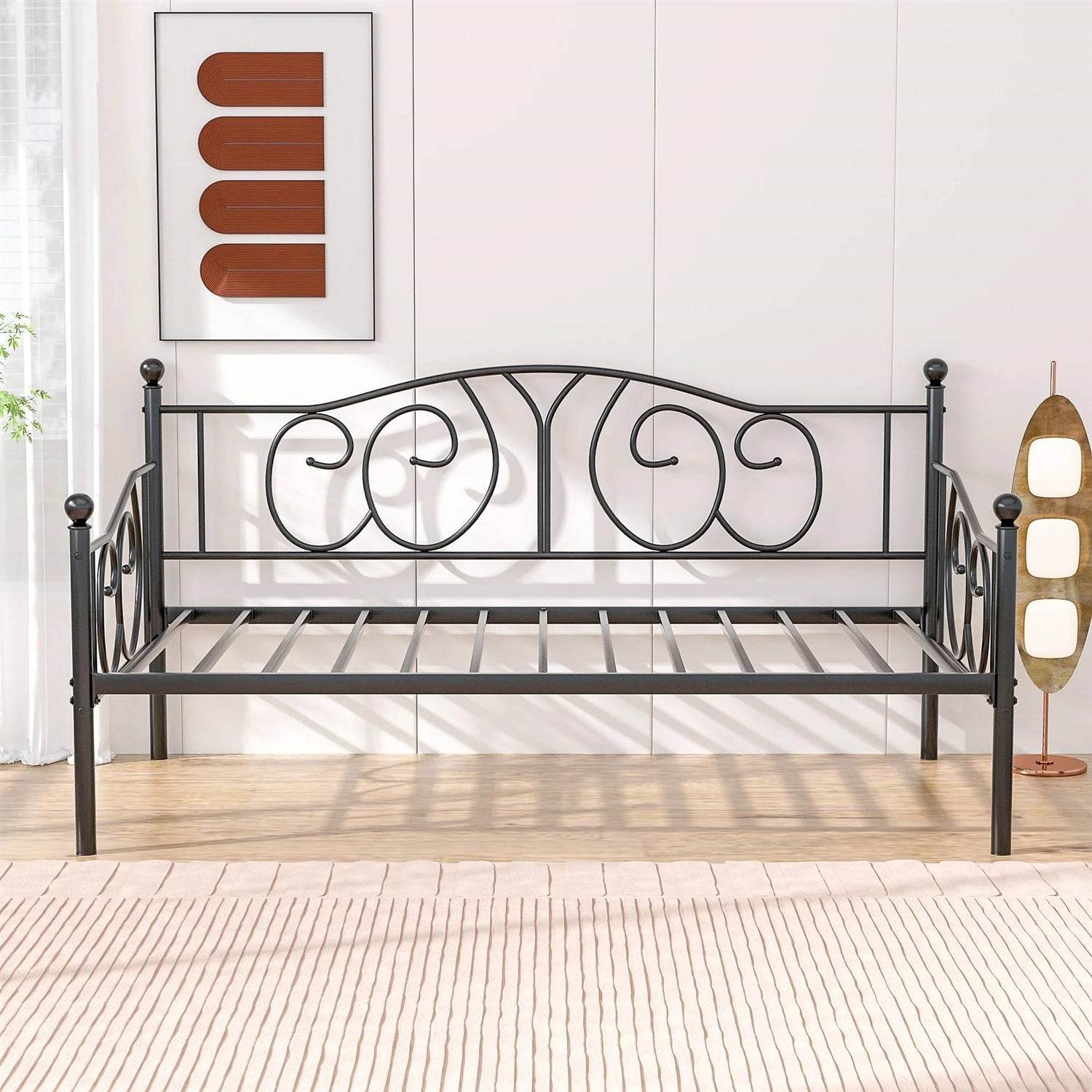 Twin size Victorian Black Metal Daybed Frame - 350 lbs. Weight Capacity - Loft&Timber