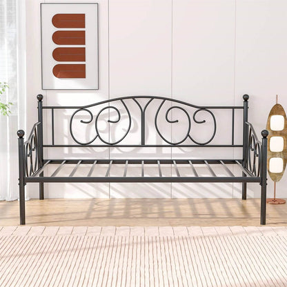 Twin size Victorian Black Metal Daybed Frame - 350 lbs. Weight Capacity - Loft&Timber