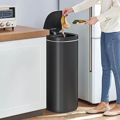 Black Motion Sensor Stainless Steel 13 gallon Trash Can with Ozone Button - Loft&Timber