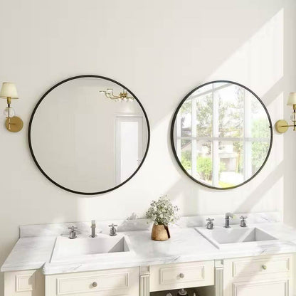 Round 30-inch Circular Bathroom Wall Mirror with Black Frame-0