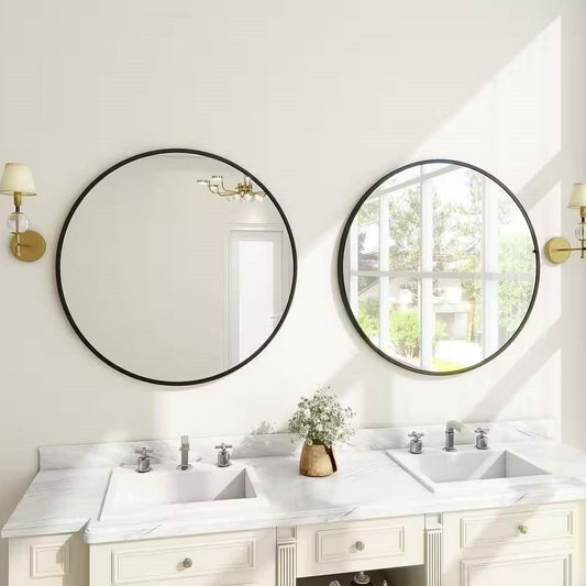 Round 30-inch Circular Bathroom Wall Mirror with Black Frame-0