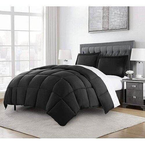 Twin Size Reversible Microfiber Down Alternative Comforter Set in Black - Loft&Timber