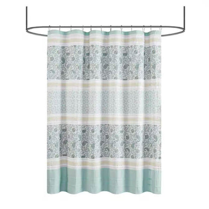 72 x 72-in Cotton Shower Curtain with Teal Blue Grey Cream White Paisley Pattern - Loft&Timber