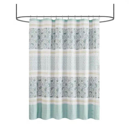 72 x 72-in Cotton Shower Curtain with Teal Blue Grey Cream White Paisley Pattern - Loft&Timber